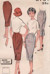 8761 1958 PENCIL SHEATH SKIRT TABS OR NOT PATTERN 28'' WAIST